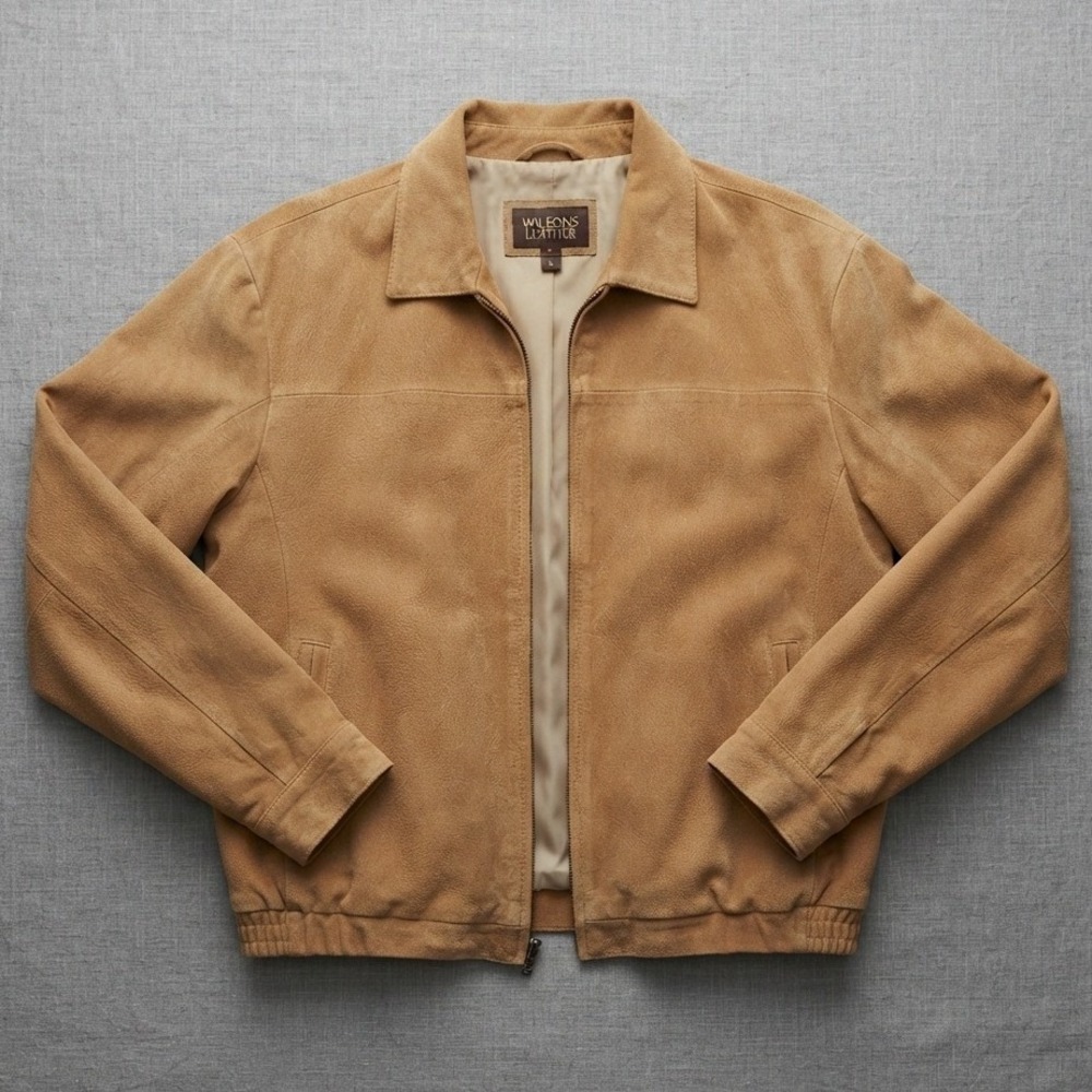Wilsons Leather Jacket Suede Full Zip Tan Bomber Harrington Brown L capsule